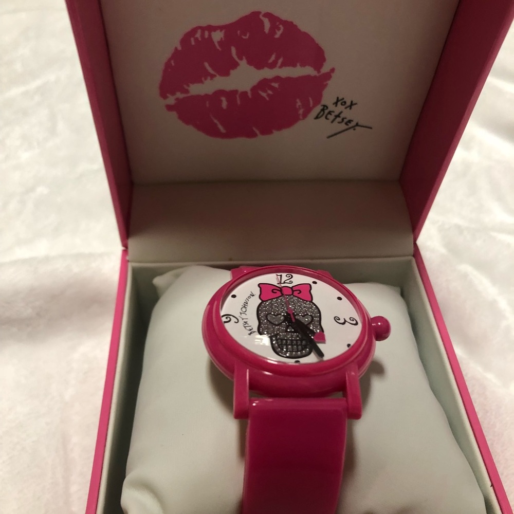 Betsey Johnson Pink Skull Watch